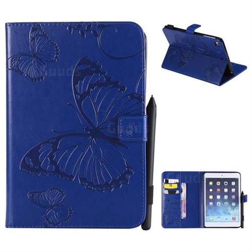 Embossing 3D Butterfly Leather Wallet Case for iPad Mini 4 - Blue