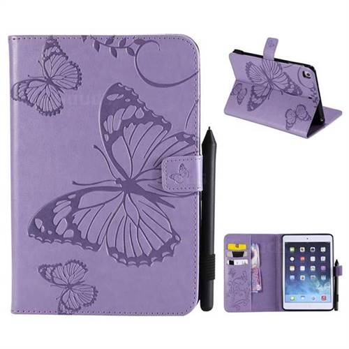 Embossing 3D Butterfly Leather Wallet Case for iPad Mini 4 - Purple