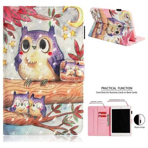 Purple Owl 3D Painted Leather Wallet Tablet Case for iPad Mini 4