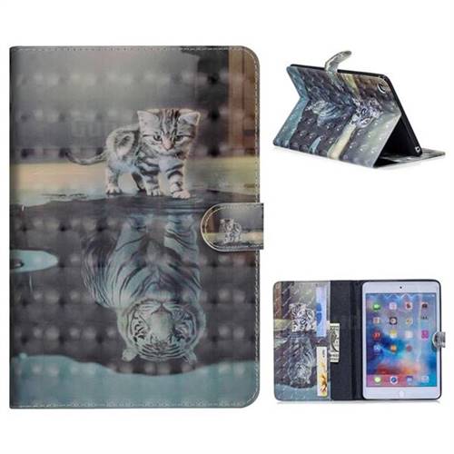 Tiger and Cat 3D Painted Leather Tablet Wallet Case for iPad Mini 4