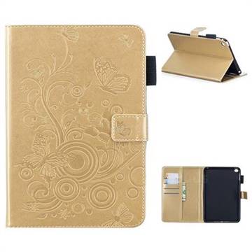 Intricate Embossing Butterfly Circle Leather Wallet Case for iPad Mini 4 - Champagne