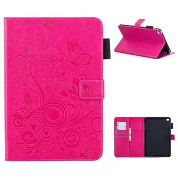 Intricate Embossing Butterfly Circle Leather Wallet Case for iPad Mini 4 - Red