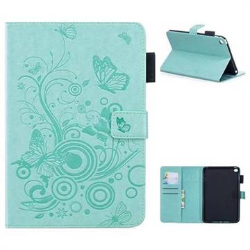 Intricate Embossing Butterfly Circle Leather Wallet Case for iPad Mini 4 - Cyan