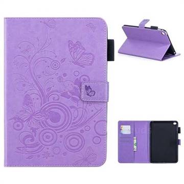 Intricate Embossing Butterfly Circle Leather Wallet Case for iPad Mini 4 - Purple