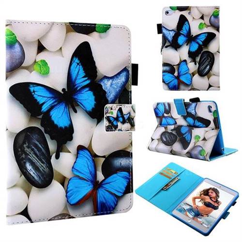 Blue Butterflies Folio Stand Leather Wallet Case for iPad Mini 4