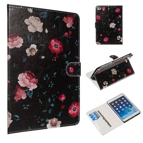 Black Flower Smooth Leather Tablet Wallet Case for iPad Mini 4