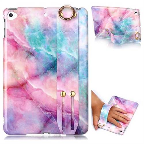 Dream Green Marble Clear Bumper Glossy Rubber Silicone Wrist Band Tablet Stand Holder Cover for iPad Mini 5 Mini5