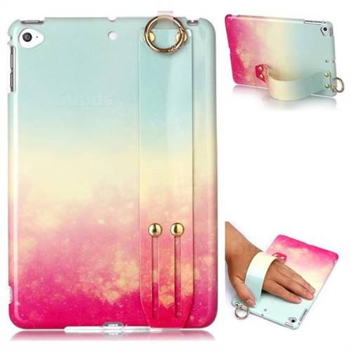 Sunset Glow Marble Clear Bumper Glossy Rubber Silicone Wrist Band Tablet Stand Holder Cover for iPad Mini 5 Mini5