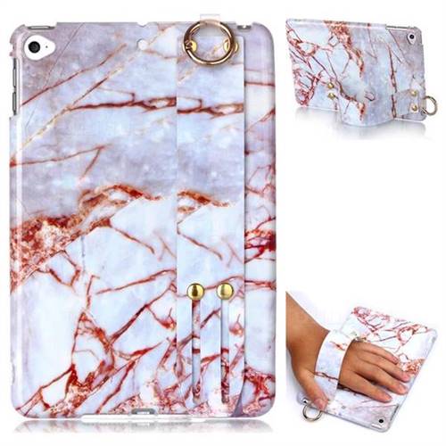 White Stone Marble Clear Bumper Glossy Rubber Silicone Wrist Band Tablet Stand Holder Cover for iPad Mini 5 Mini5