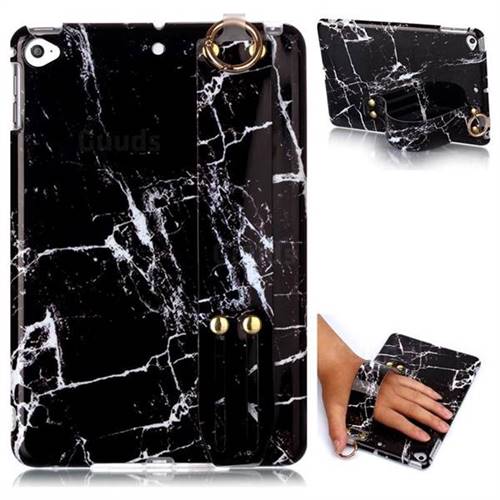 Black Stone Marble Clear Bumper Glossy Rubber Silicone Wrist Band Tablet Stand Holder Cover for iPad Mini 5 Mini5