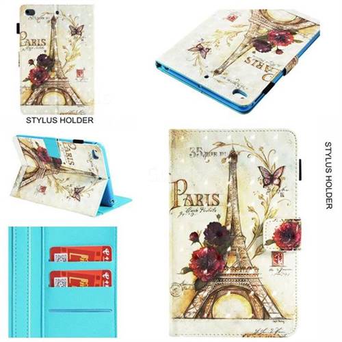 Flower Eiffel Tower 3D Painted Leather Wallet Tablet Case for iPad Mini 5 Mini5