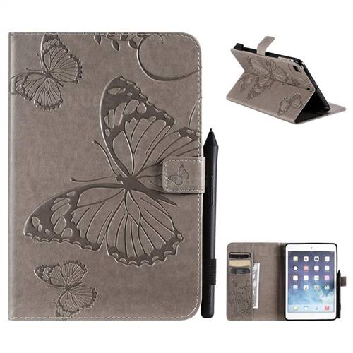 Embossing 3D Butterfly Leather Wallet Case for iPad Mini 5 Mini5 - Gray