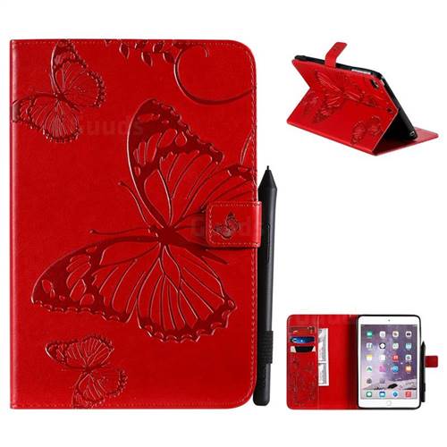 Embossing 3D Butterfly Leather Wallet Case for iPad Mini 5 Mini5 - Red