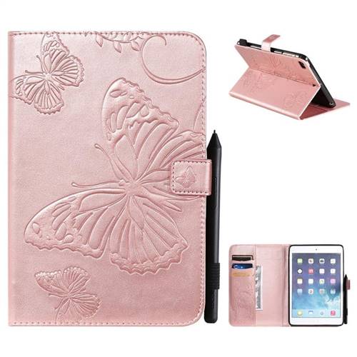 Embossing 3D Butterfly Leather Wallet Case for iPad Mini 5 Mini5 - Rose Gold