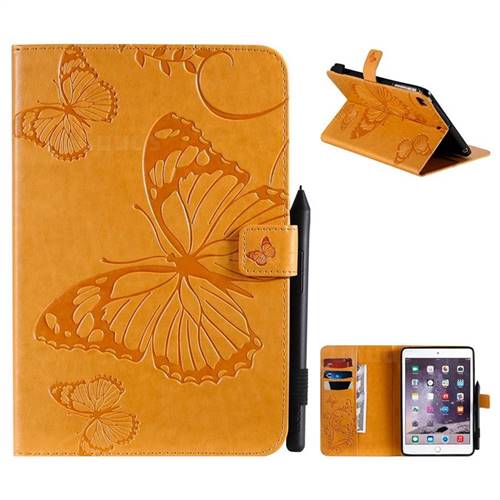 Embossing 3D Butterfly Leather Wallet Case for iPad Mini 5 Mini5 - Yellow