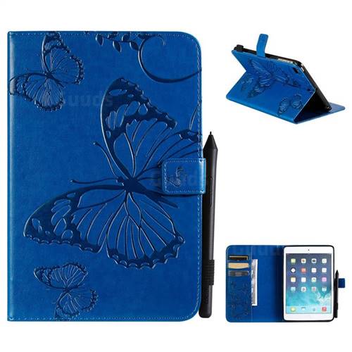 Embossing 3D Butterfly Leather Wallet Case for iPad Mini 5 Mini5 - Blue