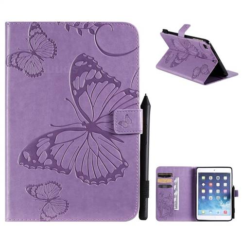 Embossing 3D Butterfly Leather Wallet Case for iPad Mini 5 Mini5 - Purple