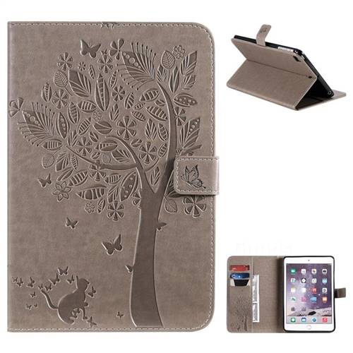 Embossing Butterfly Tree Leather Flip Cover for iPad Mini 5 Mini5 - Grey