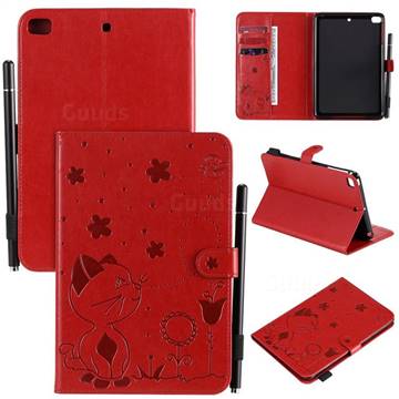 Embossing Bee and Cat Leather Flip Cover for iPad Mini 5 Mini5 - Red