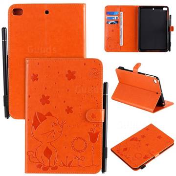 Embossing Bee and Cat Leather Flip Cover for iPad Mini 5 Mini5 - Orange