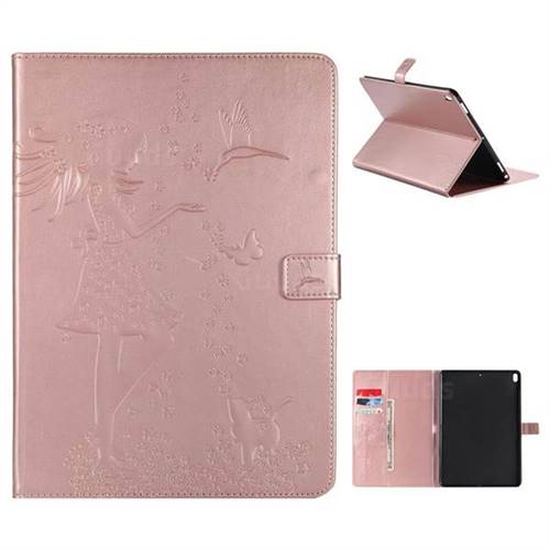 Embossing Flower Girl Cat Leather Flip Cover for iPad Pro 10.5 - Rose Gold