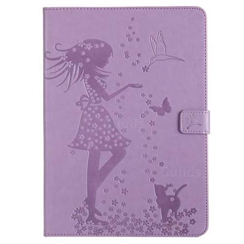 Embossing Flower Girl Cat Leather Flip Cover for iPad Pro