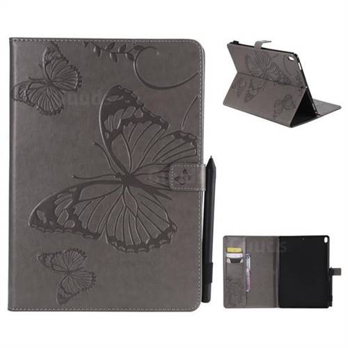 Embossing 3D Butterfly Leather Wallet Case for iPad Pro 10.5 - Gray