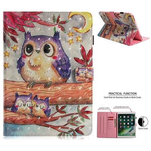 Purple Owl 3D Painted Leather Wallet Tablet Case for iPad Pro 10.5