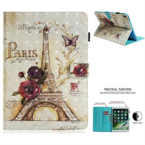 Flower Eiffel Tower 3D Painted Leather Wallet Tablet Case for iPad Pro 10.5