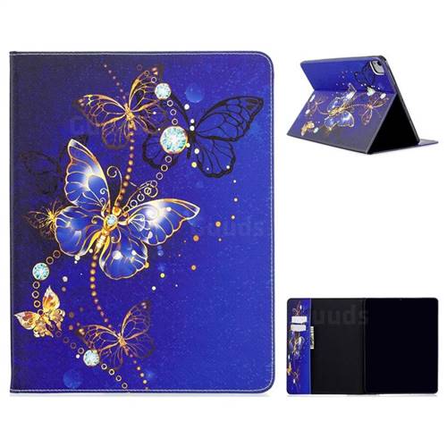 Gold and Blue Butterfly Folio Stand Tablet Leather Wallet Case for Apple iPad Pro 12.9 (2020)