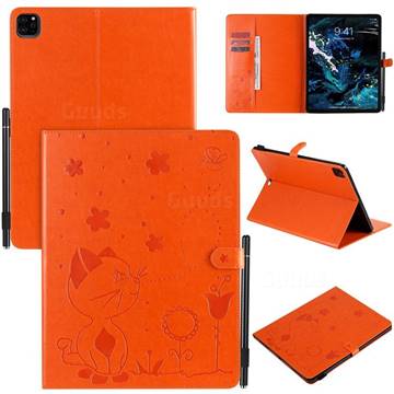 Embossing Bee and Cat Leather Flip Cover for Apple iPad Pro 12.9 (2020) - Orange