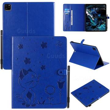 Embossing Bee and Cat Leather Flip Cover for Apple iPad Pro 12.9 (2020) - Blue