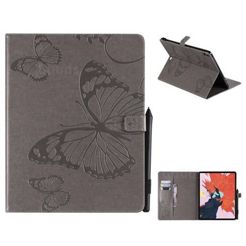 Embossing 3D Butterfly Leather Wallet Case for Apple iPad Pro 12.9 (2018) - Gray