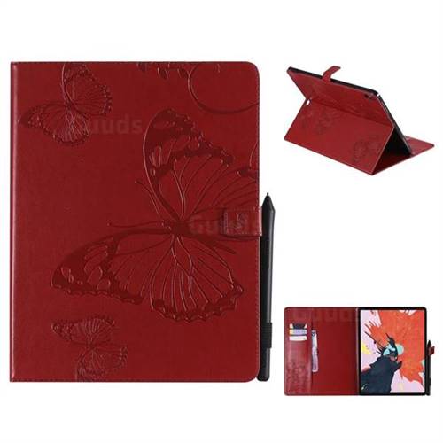 Embossing 3D Butterfly Leather Wallet Case for Apple iPad Pro 12.9 (2018) - Red