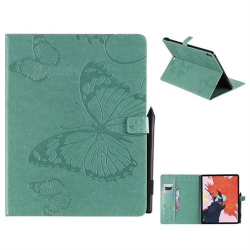 Embossing 3D Butterfly Leather Wallet Case for Apple iPad Pro 12.9 (2018) - Green