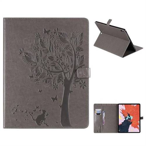 Embossing Butterfly Tree Leather Flip Cover for Apple iPad Pro 12.9 (2018) - Grey