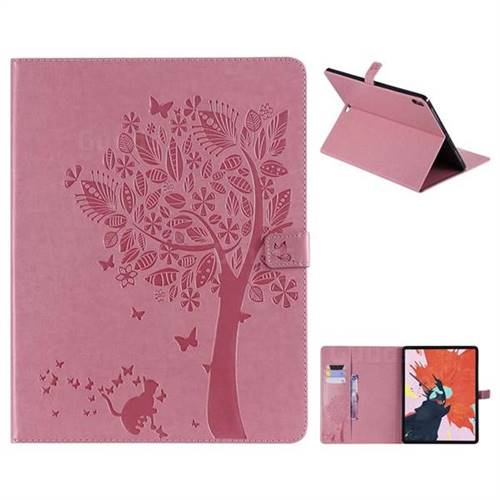 Embossing Butterfly Tree Leather Flip Cover for Apple iPad Pro 12.9 (2018) - Pink