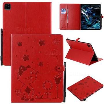 Embossing Bee and Cat Leather Flip Cover for Apple iPad Pro 12.9 (2018) - Red