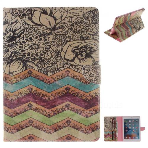 Wave Flower Painting Tablet Leather Wallet Flip Cover for iPad Pro 9.7 2016 9.7inch
