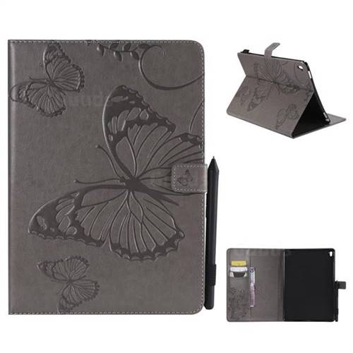 Embossing 3D Butterfly Leather Wallet Case for iPad Pro 9.7 2016 9.7 inch - Gray