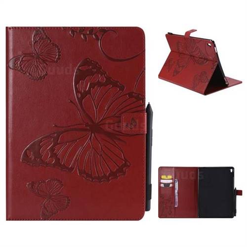 Embossing 3D Butterfly Leather Wallet Case for iPad Pro 9.7 2016 9.7 inch - Red