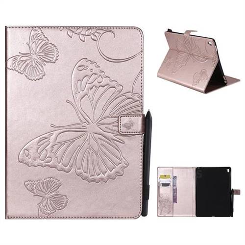 Embossing 3D Butterfly Leather Wallet Case for iPad Pro 9.7 2016 9.7 inch - Rose Gold