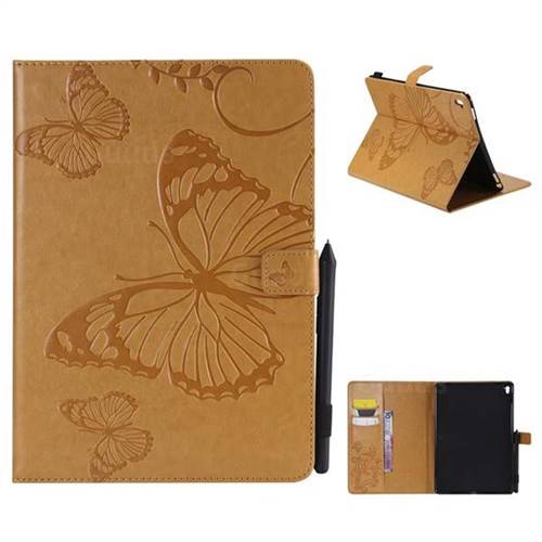 Embossing 3D Butterfly Leather Wallet Case for iPad Pro 9.7 2016 9.7 inch - Yellow
