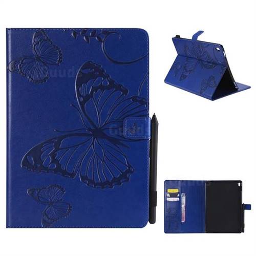 Embossing 3D Butterfly Leather Wallet Case for iPad Pro 9.7 2016 9.7 inch - Blue