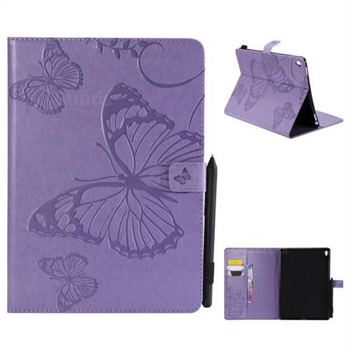 Embossing 3D Butterfly Leather Wallet Case for iPad Pro 9.7 2016 9.7 inch - Purple