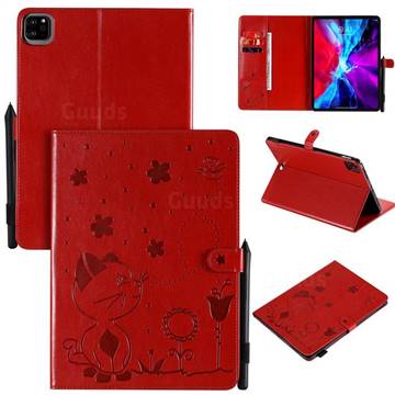 Embossing Bee and Cat Leather Flip Cover for Apple iPad Pro 11 (2020) - Red