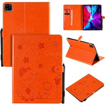 Embossing Bee and Cat Leather Flip Cover for Apple iPad Pro 11 (2020) - Orange