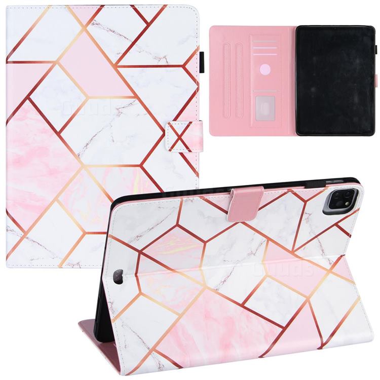 Pink White Stitching Color Marble Leather Flip Cover for Apple iPad Pro 11 (2020)