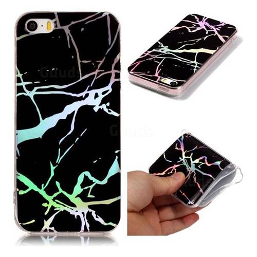 Plating Black Marble Pattern Bright Color Laser Soft TPU Case for iPhone SE2 (iPhone SE 2018)