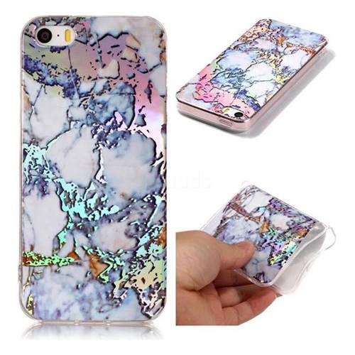 Gold Plating Marble Pattern Bright Color Laser Soft TPU Case for iPhone SE2 (iPhone SE 2018)